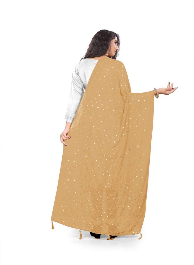 themilestocks TMS Woman's Embroidered Chiffon Dupatta Scarf Shawl Wrap Soft Indian Bridal Wedding (Camel) - Image 4